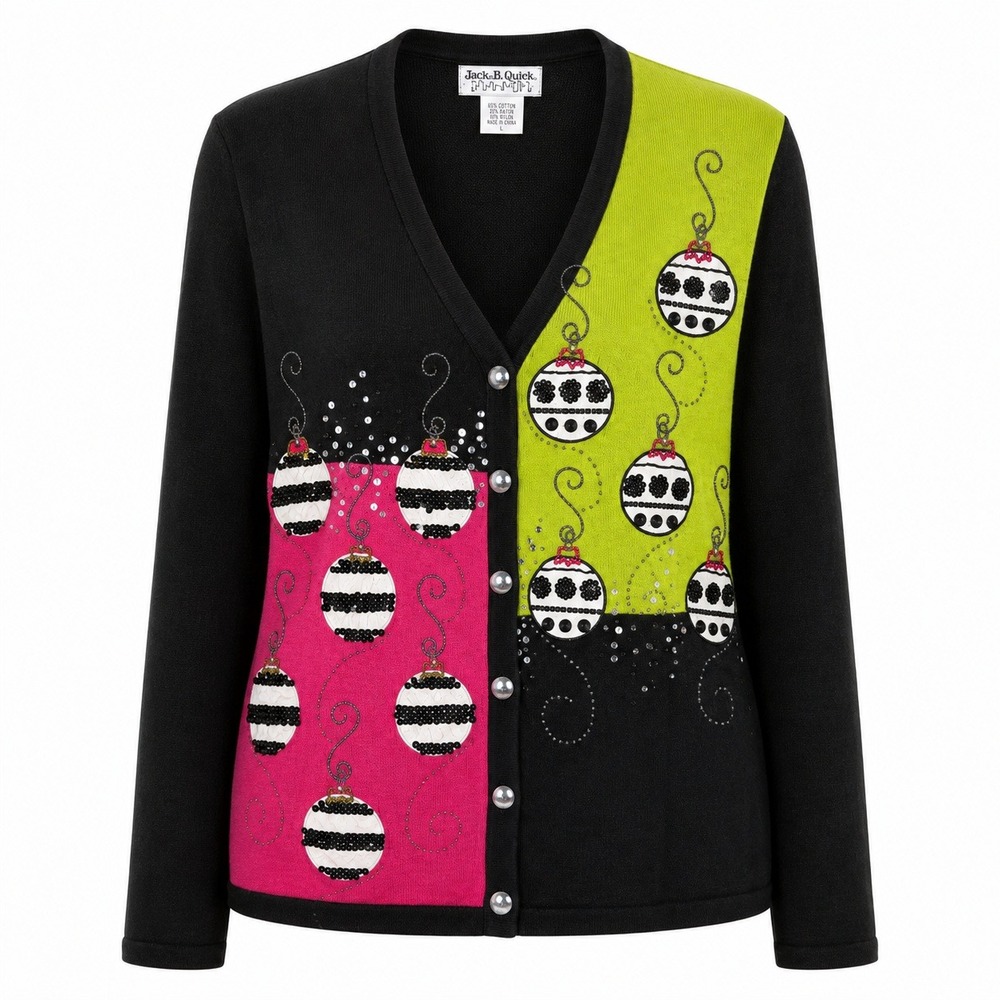 Vtg Jack B. Quick Ugly Christmas Sweater Cardigan Womens Size XL Kitsch Festive
